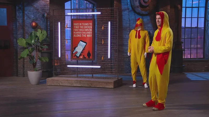 Chicken Rush founders in costume on Dragons’ Den